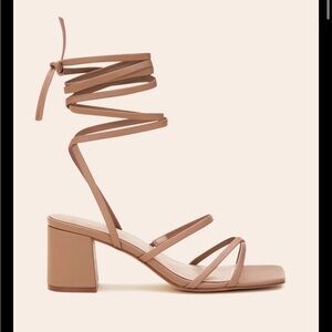 Birdy Grey Strappy Wrap Block Heel Sandal-Size 8 Mocha Color